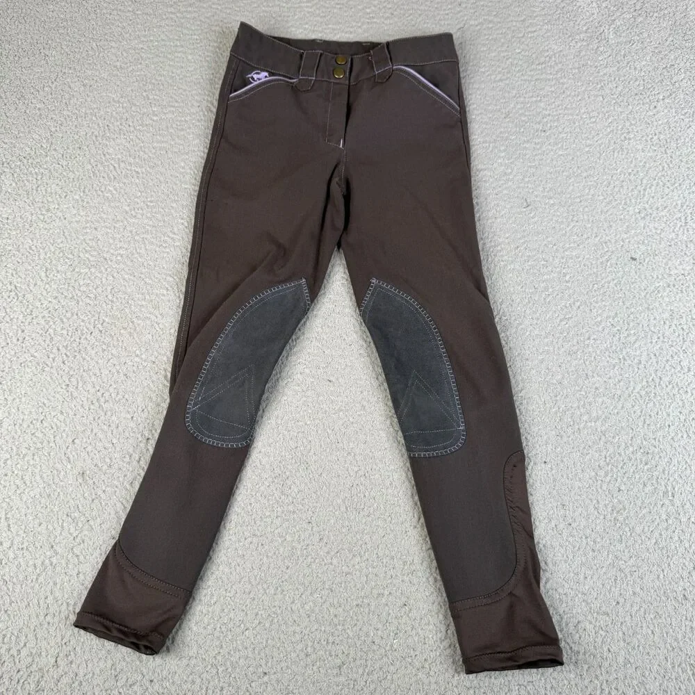 PIPER by SmartPak Riding Breeches Pants Girls 14 Gray Purple Knee Patch Stretch